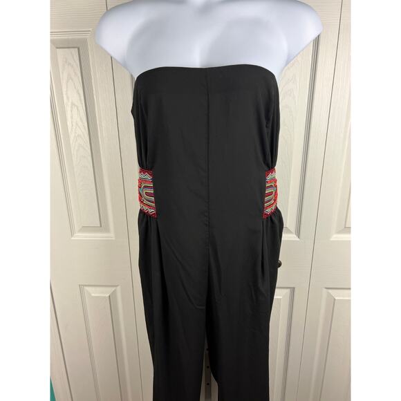 Bisou Bisou Pants Jumpsuit Womens X-Large Black Multicolor Boho Beaded Strapless - Picture 5 of 10